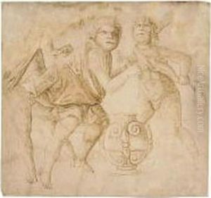 Three Putti Dancing Around A Vase by Bernardo Parentino