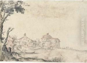 A Landscape With A Village On A Shore by Alfonso The Younger Parigi