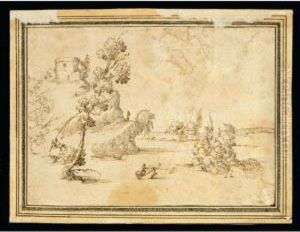 Paesaggio Con Barca In Primo Piano E Una Roccia Sovrastata Da Una Torre by Alfonso The Younger Parigi