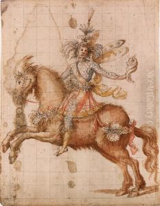 A Fantastic Figure On Horseback Holding A Conch: Design For Acavalcade by Giulio Parigi