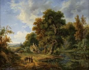 Bewaldete Landschaft Mitsee Und Staffagefiguren Bewaldete Landschaft Mitsee Und Staffagefiguren