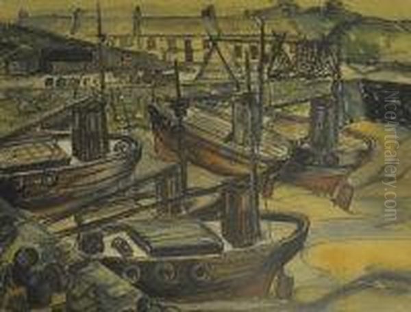 Harbour Scene With Moored Fishing Boats - view 1