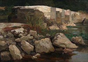 Flussbett Mit Ruine Einer Brucke by H. Paris