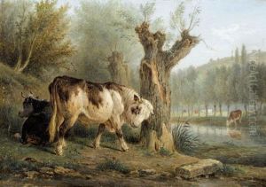 Flusslandschaft Mit Stieren by Joseph Francois Paris