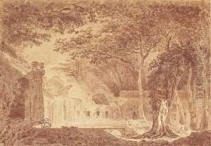 La Fontaine D'arethuse Dans Les Jardins De La Villa D'este by Pierre Adrien Paris