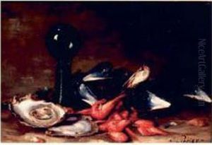 Nature Morte Aux Moules Et Aux Crevettes by Eugene Ferdinand Parisy