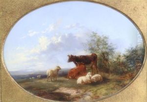 Cattle And Sheep By A Tree by Henry Hillier Parker