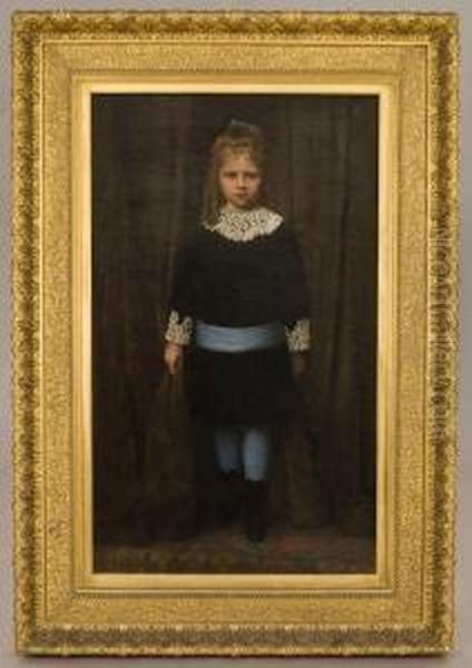 A Portrait Of A Young Girl Wearing A Blue Dress With White Lace - view 1