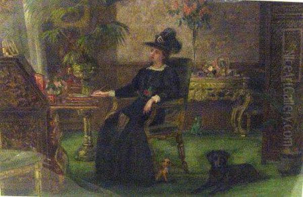 Female And Dogs In An Interior - view 1