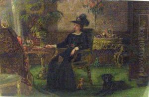 Female And Dogs In An Interior by John Parker