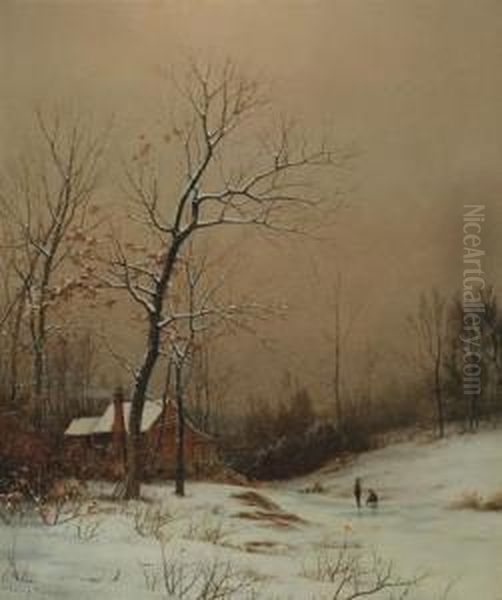 Children Playing On A Frozen Stream - view 1