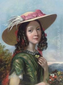 Portrait Of Lucy, In A Straw Hat Holding A Pansy by Henry Spurrier Parkman