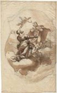 Zwei Heilige, Auf Einer Wolke by Domenico Parodi