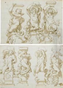 Quatre Telamons En Forme De Tritons by Domenico Parodi