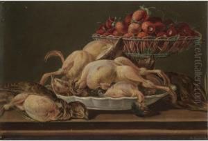 Still Life With Plucked Game And A Basket Filled With Strawberries