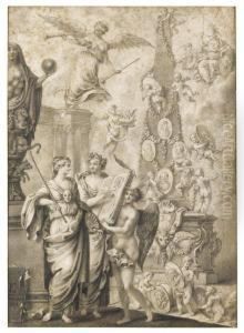 Frontispiece Design With Allegorical Figures Of The Arts Andportraits Of The Great Artists Frontispiece Design With Allegorical Figures Of The Arts Andportraits Of The Great Artists