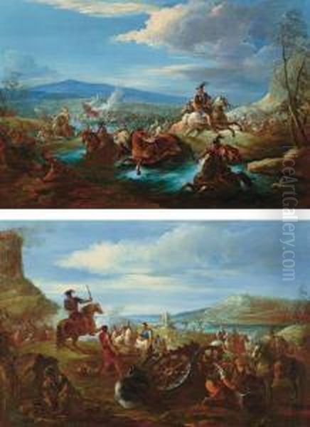 Battaglia Con Cavalieri Che Guadano Il Fiume - view 1