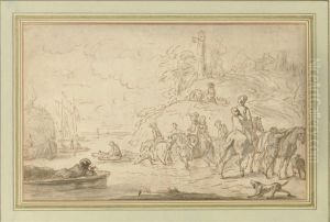 A Party On Horseback Crossing A River (recto); Studies Of A Horse'shead And Two Figures (verso)