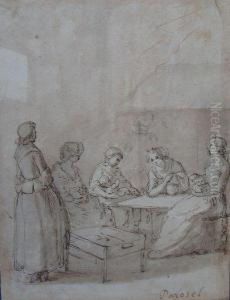 Reunion De Femmes Et D'enfant Pres D'une Cheminee. by Pierre-Ignace Parrocel
