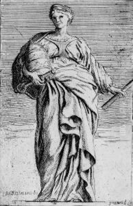 Stehende Frauenfigur Mit Verschrankten Armen; Weibliche Tugendfigur Mit Tiara, Schlussel Und Stab by Pierre-Ignace Parrocel