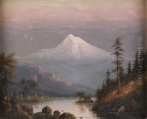 Snow-peaked Mountain And Lake At Dusk