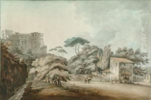 Continental Landscape With Castle Beyond Pencil And