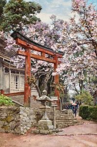 Cherry Blossoms Before A Temple Near Yoshino, Japan