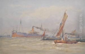Busy Shipping Scene by Arthur Wilde Parsons