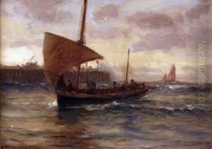 Fishing Boat Off A Harbour by Arthur Wilde Parsons