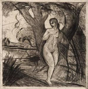 Stehender Akt Unter Weiden by Alfred Partikel