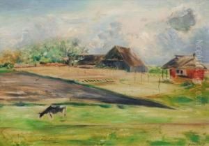 Landschaft Mit Bauernhausern by Alfred Partikel
