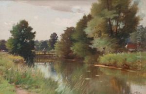 Stream Scene With Lily Pads by Ernest Parton