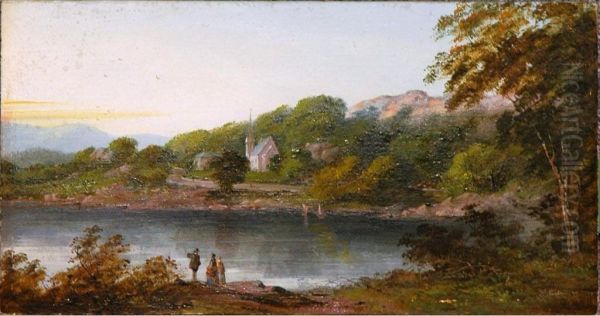 Figures By A Lake In A Rural Landscape - view 1