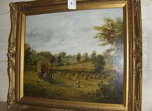 Figures With Horse And Wagon Bringing In Theharvest, Signed - view 1
