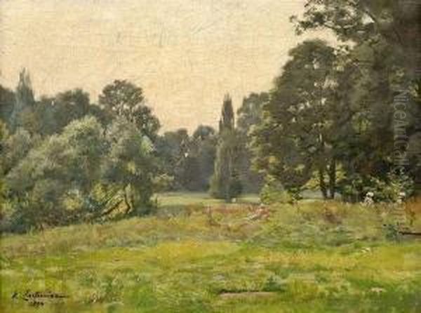 Summerylandscape With A Woman Sunbathing - view 1