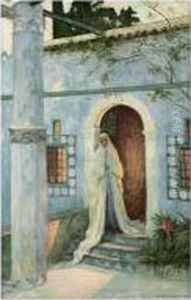 Jeune Femme Sur Une Terrasse by Eugene Louis Parturier