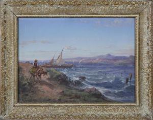 Peasant Riding A Mule Along A North African Coast by Paul Pascal