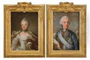 Portratt Av Kung Adolf Fredrik Och Hans Maka Drottning Lovisa Ulrika - 2 St Midjebilder by Ulrica Pasch