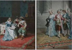 Scenes With Elegant Figures In Period Costume: Two Works by Antonio Pascutti