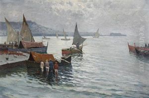 Fishermen In The Bay Of Naples by Lazzaro Pasini