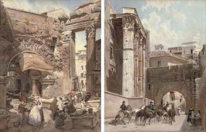 The Fish Market, Rome; And The Temple Of Mars Ultor by Ludwig Pasini