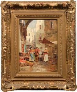 Strasenszene Mit Marktstanden In Einer Gasse by R. Pasini