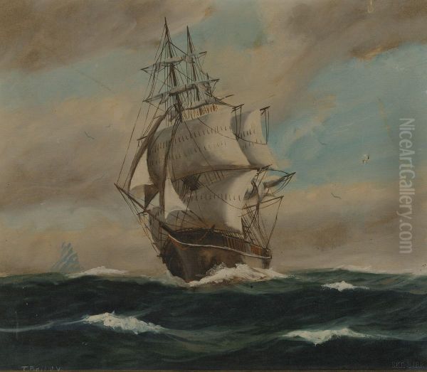 Lot Of Two Framed Oil On Canvas Ship Portraits - view 1