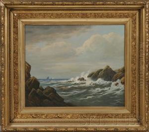 Rocky Seascape With Distant Vessels. - view 1