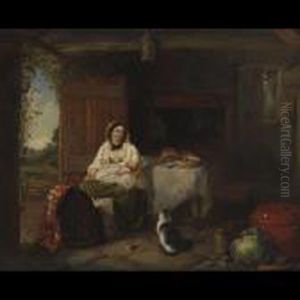 Cottage Interior With Mother And Child by John F. Pasmore