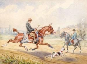 Cavaliers Sur Leurs Montures Et Chien by Du Arthur Marie, Comte Passage