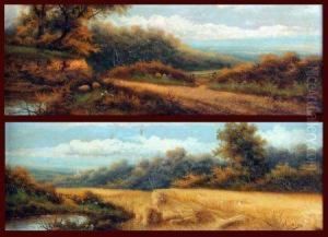 Harvest Field And Country Landscape by Charles Henry Passey