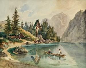 Alpenlandschaft Mit Gebirgssee by Johann Nepomuk Passini