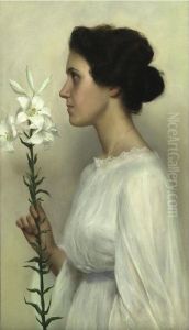 Profil De Jeune Fille Au Lys by Margherita Pastore Pastore