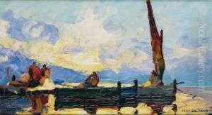 Cannes,
Barques Et Marin Au Soleil Levant by Louis Pastour